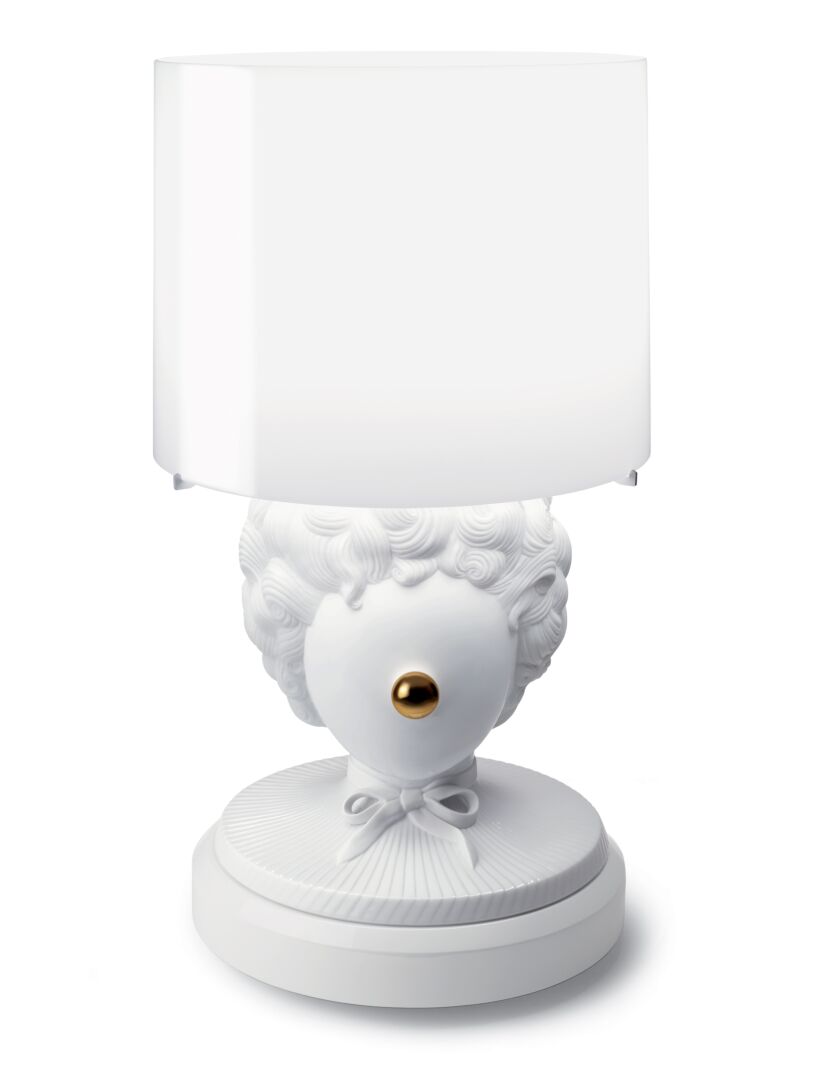 Lladró The Clown Table Lamp in white with bow detail and a round lampshade