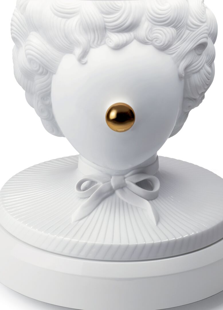 Lladró The Clown Table Lamp featuring a decorative white porcelain design and elegant golden accents