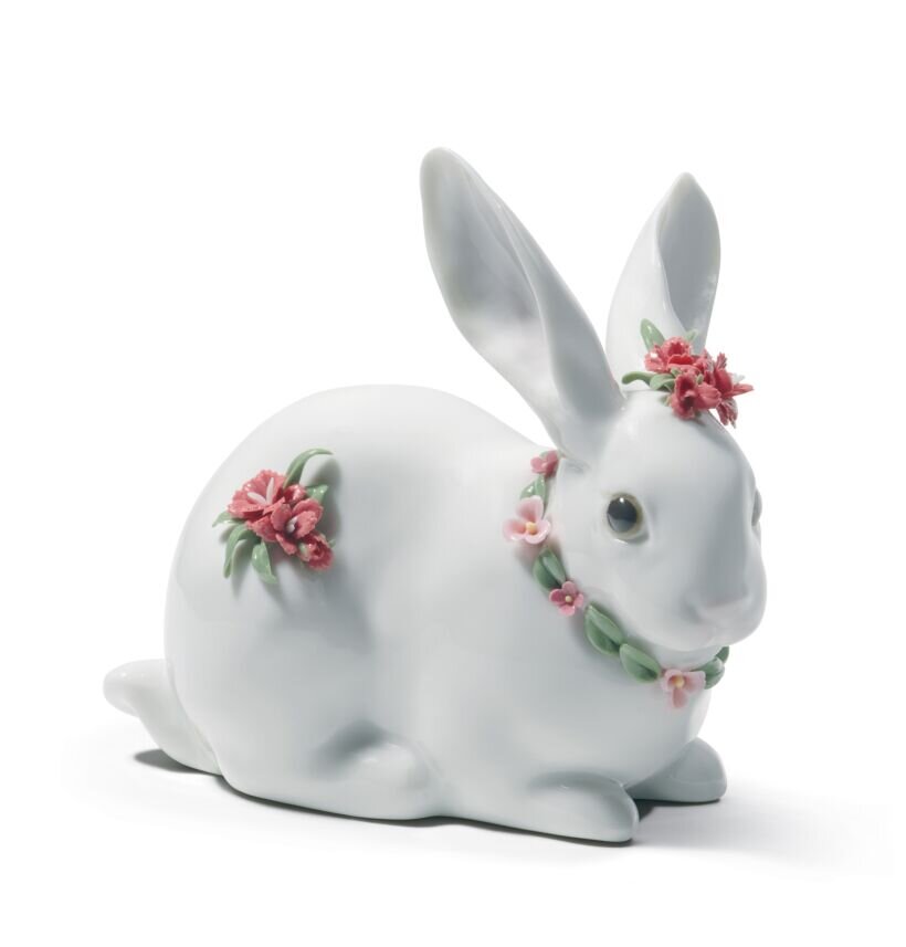 Lladró Attentive Bunny with flower (red) by Lladró at FormFluent