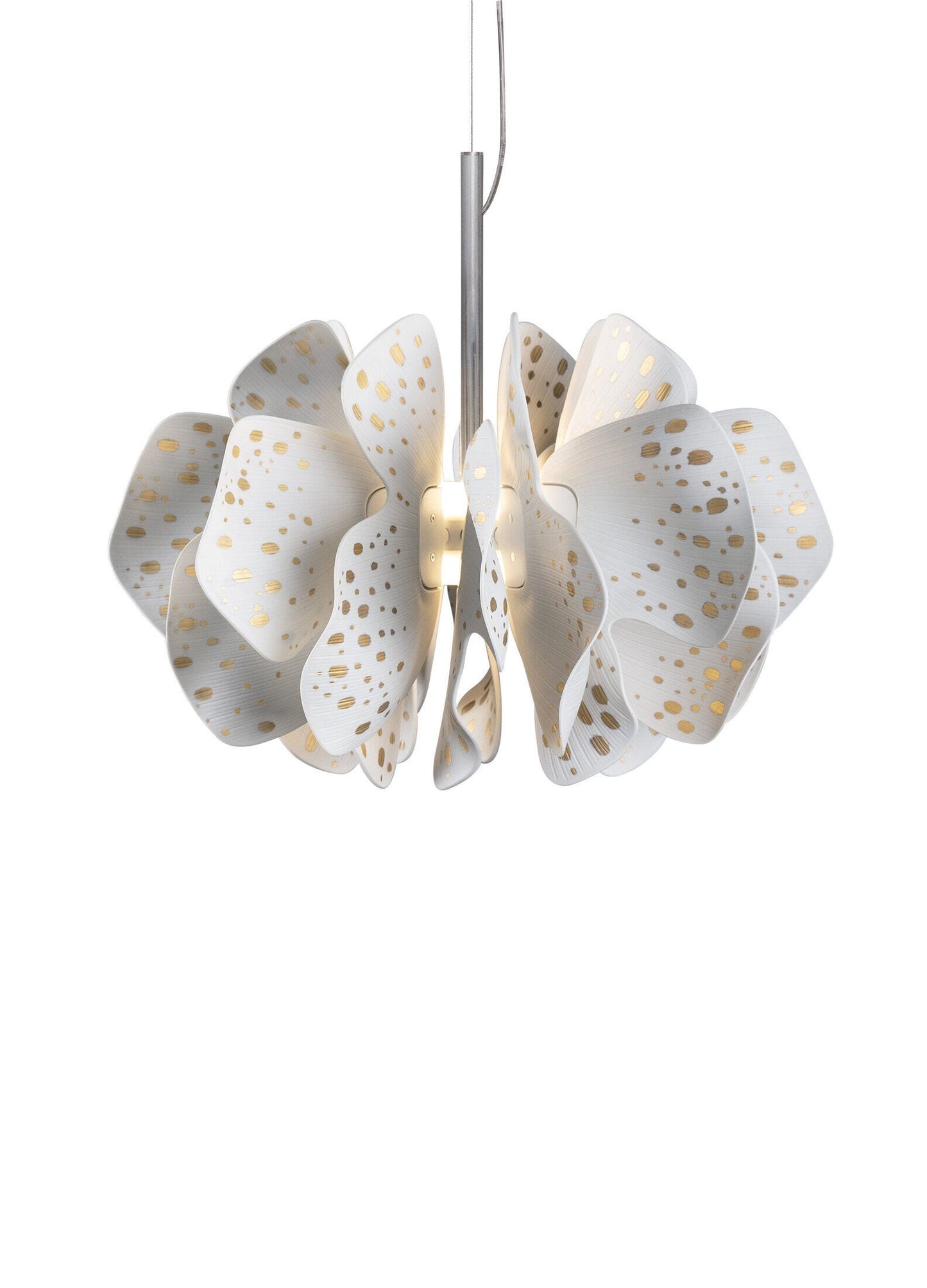 Lladró Nightbloom Hanging Lamp 40cm White and Gold FormFluent
