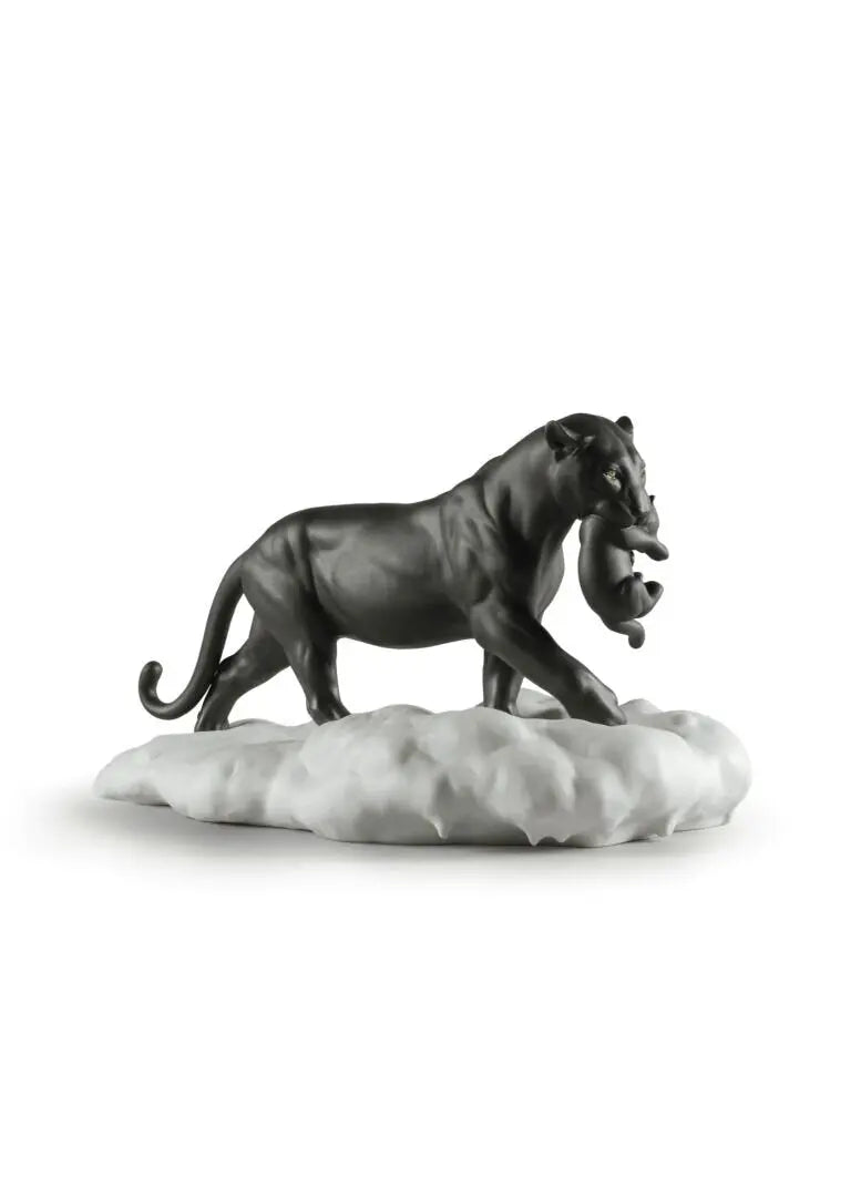 Lladró Black Panther with Cub Figurine Sculpture by Lladró at FormFluent