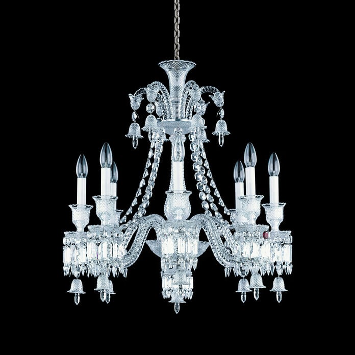 baccarat Crystal Zénith Chandelier Short (8L) on a black background