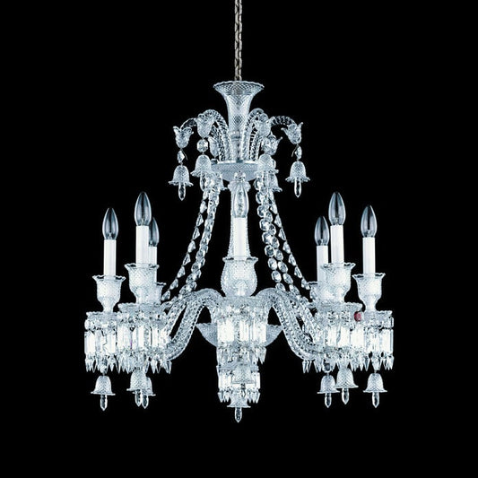 baccarat Crystal Zénith Chandelier Short (8L) on a black background