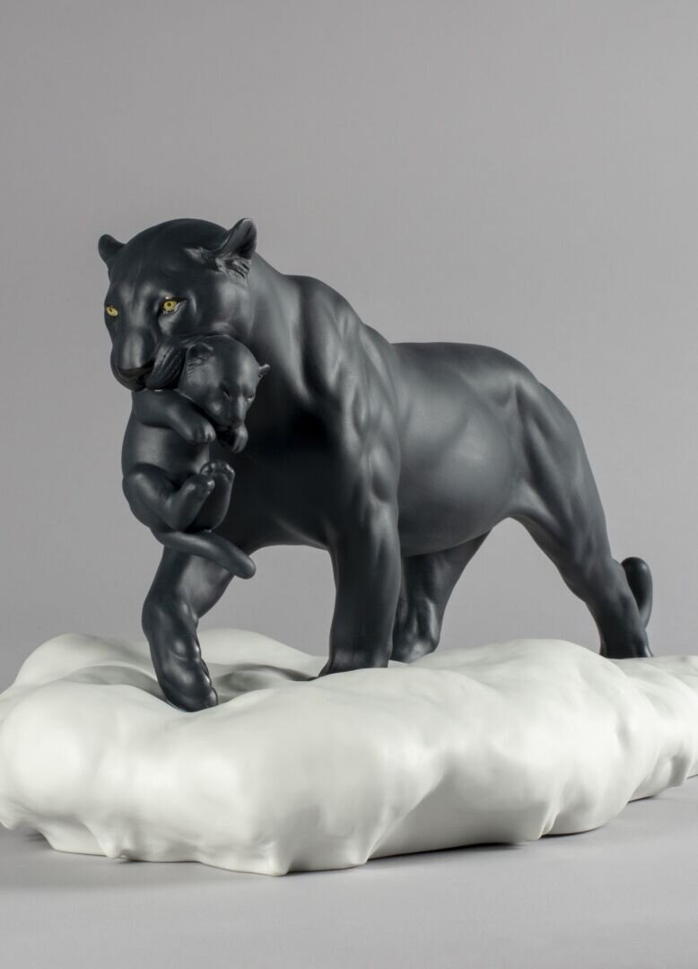 Black Panther with Cub Figurine