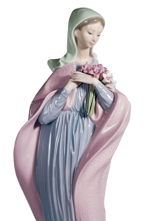 Virgin Mary with Flowers Sculpture