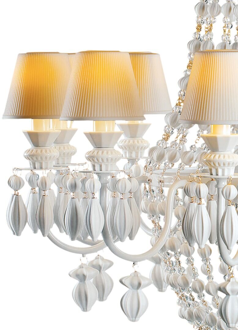Lladró Winter Palace 12 Lights Chandelier - White and Gold Lustre Lighting by Lladró at FormFluent Sydney, Australia