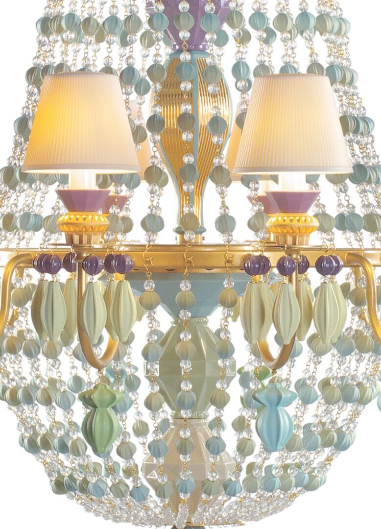 Lladró Winter Palace 12 Lights Chandelier - White and Gold Lustre Lighting by Lladró at FormFluent