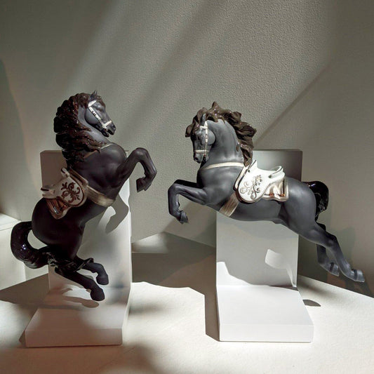 8 Home Accessories to Elevate Your Space - 01008721 Lladro Horse on Courbette (Bookend) Silver Lustre + 01008720 Lladro Horse on Piroutte (Bookend) Silver Lustre - Window