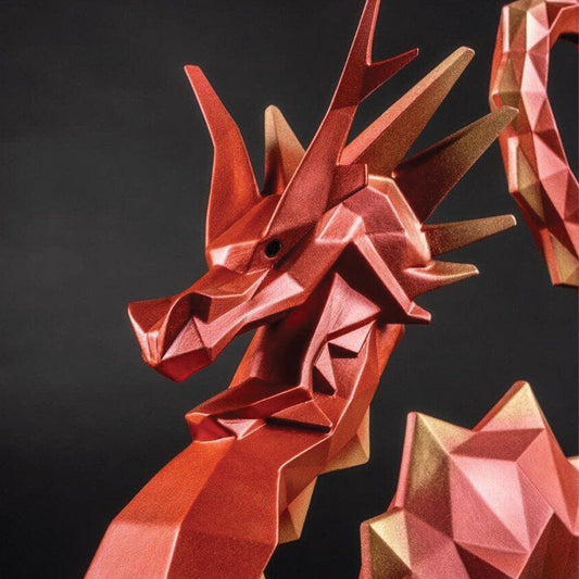 Origami Art Behind the Fold - 01002033 Lladro Origami Dragon Sculpture Limited Edition - Dark Close-up