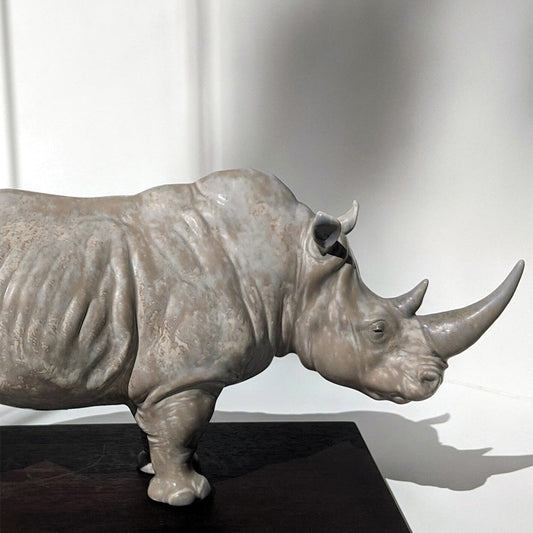 Seeing is Feeling Texture in Lladro Pieces - 01009285 Lladro White Rhino Figurine - Window Close-up Face
