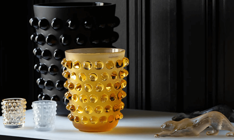 Mossi Vase in Amber and Black Crystal by Lalique
