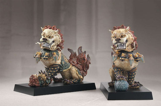 Guardian Lion and Lioness Sculpture Set. Red. Limited Edition