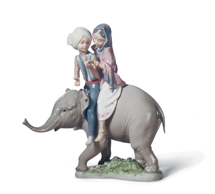 Lladró Hindu Children with Elephant Figurine
