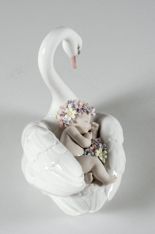 Lladró Drifting through Dreamland Swan and Baby Figurine Sculpture by Lladró at  FormFluent Sydney, Australia