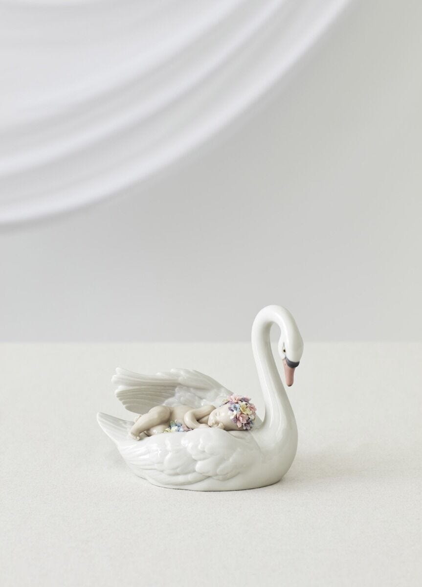 Lladró Drifting through Dreamland Swan and Baby Figurine Sculpture by Lladró at  FormFluent Sydney, Australia