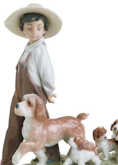 Lladró My Little Explorers Boy with Dogs Figurine Sculpture by  Lladró at   FormFluent Sydney, Australia
