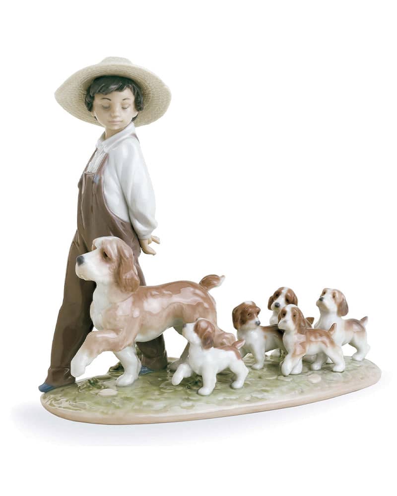 Lladró My Little Explorers Boy with Dogs Figurine Sculpture by  Lladró at   FormFluent Sydney, Australia
