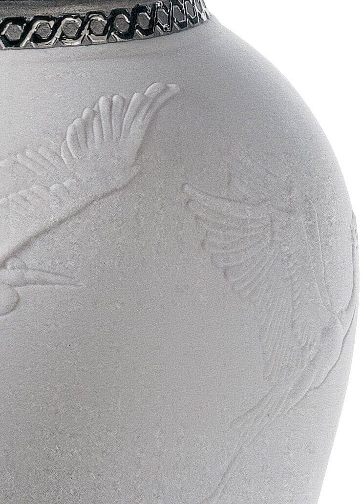 Lladró Herons' Realm Covered Vase Silver Lustre Vase by  Lladró at   FormFluent Sydney, Australia