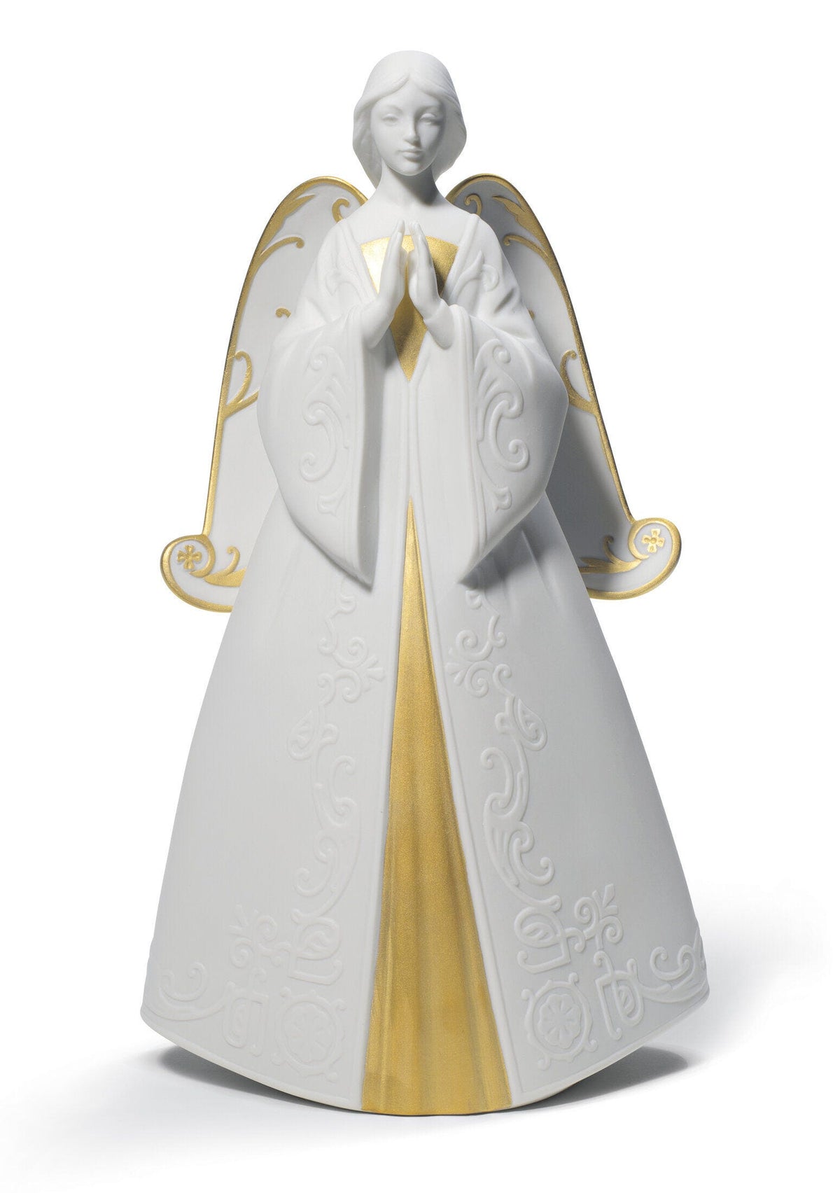 Lladró Praying Cantata Angel Christmas Ornament. Golden Lustre