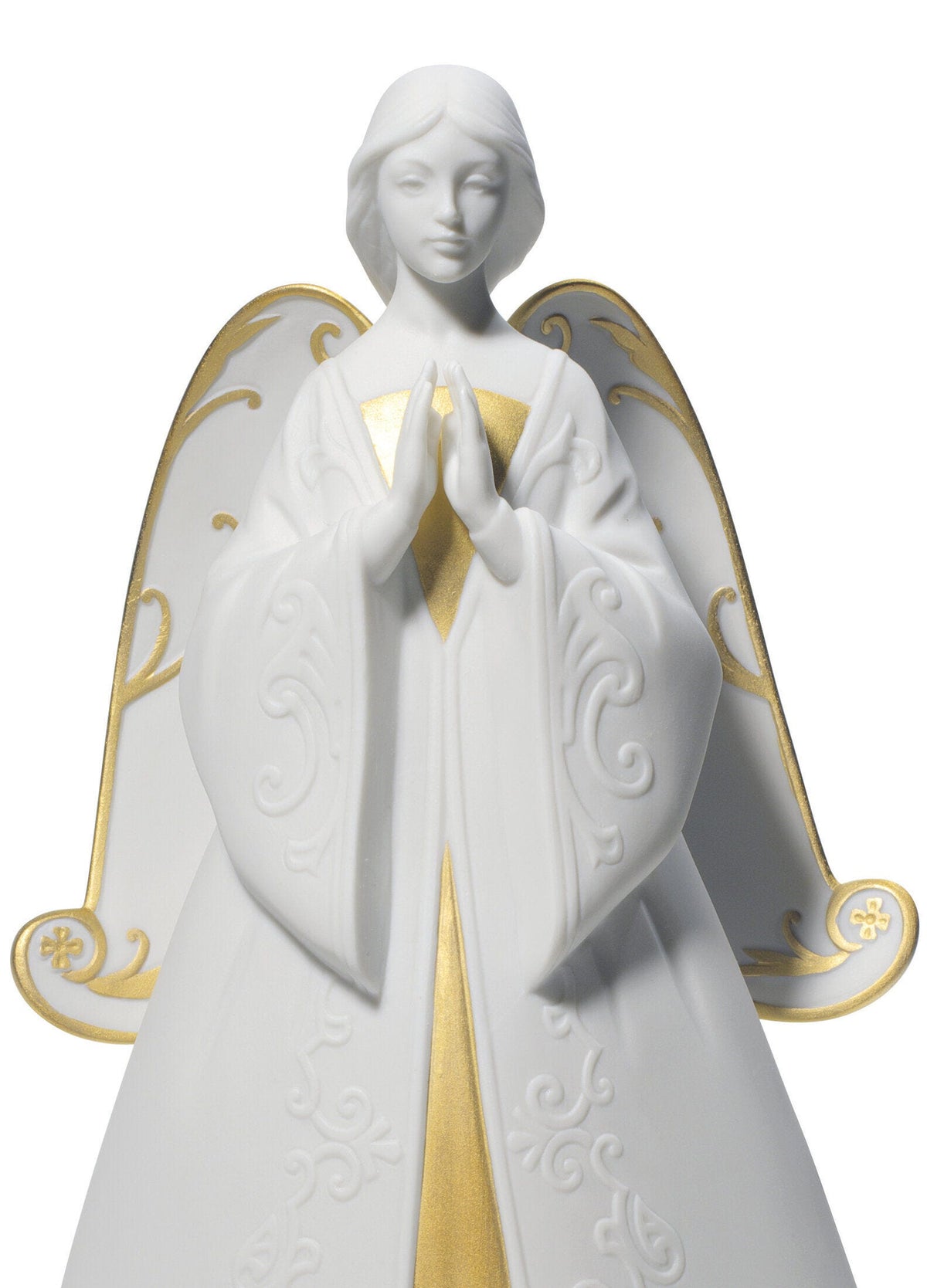 Lladró Praying Cantata Angel Christmas Ornament. Golden Lustre