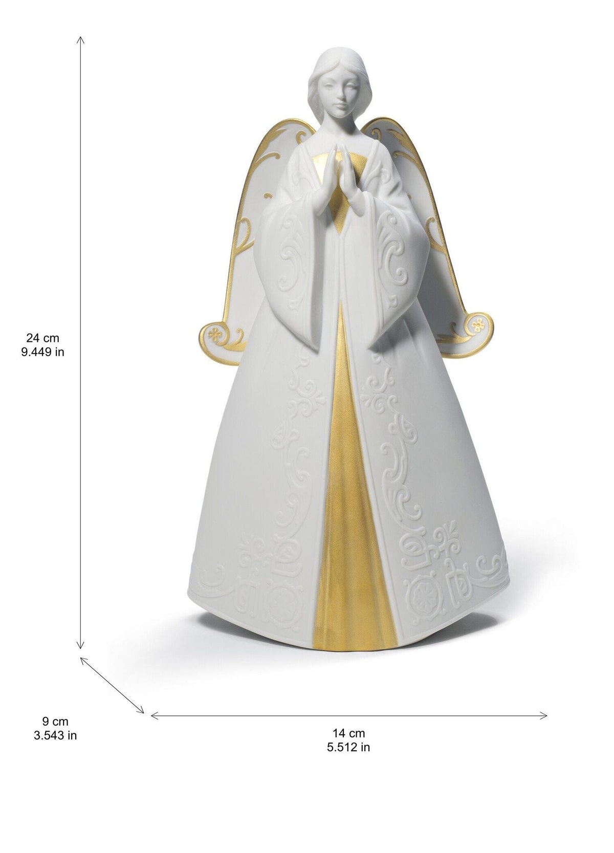 Lladró Praying Cantata Angel Christmas Ornament. Golden Lustre