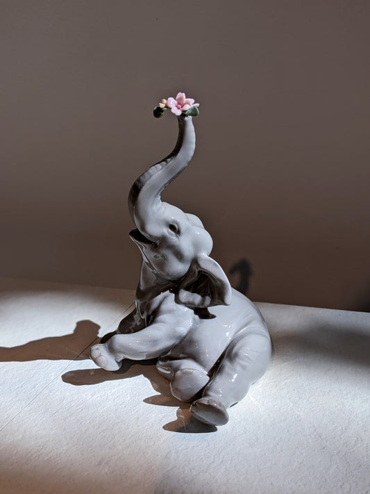 Baby Elephant with Pink Flower Sculpture - FormFluent