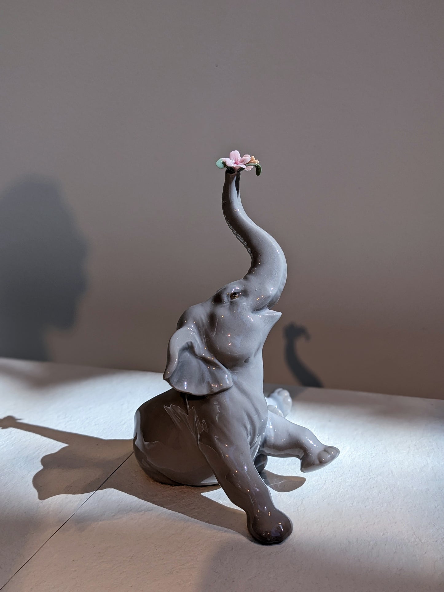 Baby Elephant with Pink Flower Sculpture - FormFluent