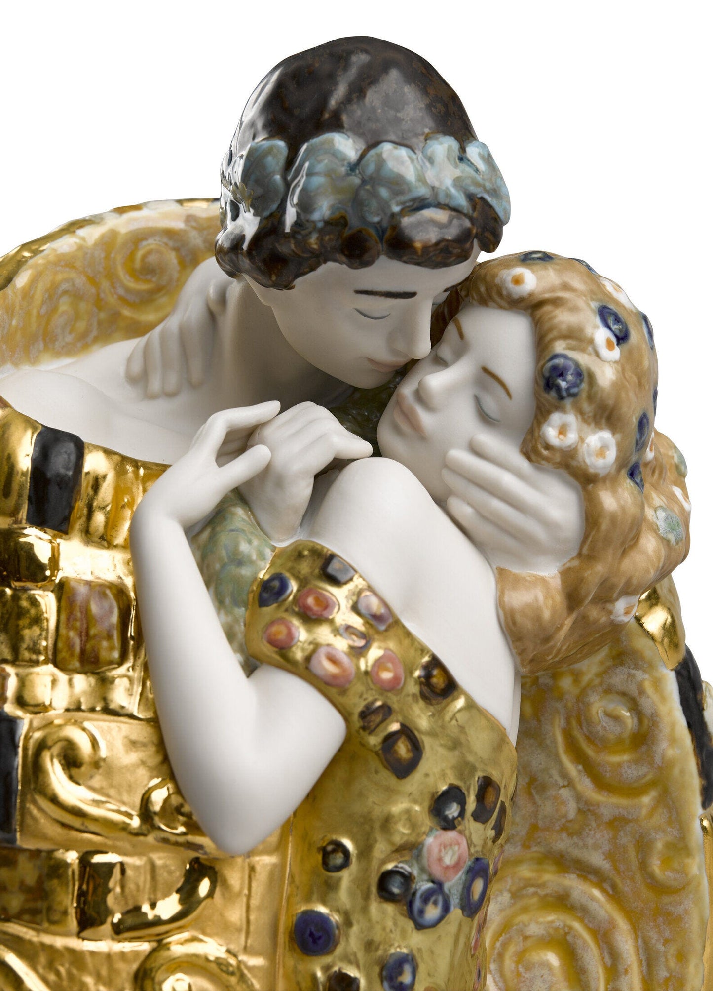 The Kiss Couple Sculpture. Matt and Gold Lustre