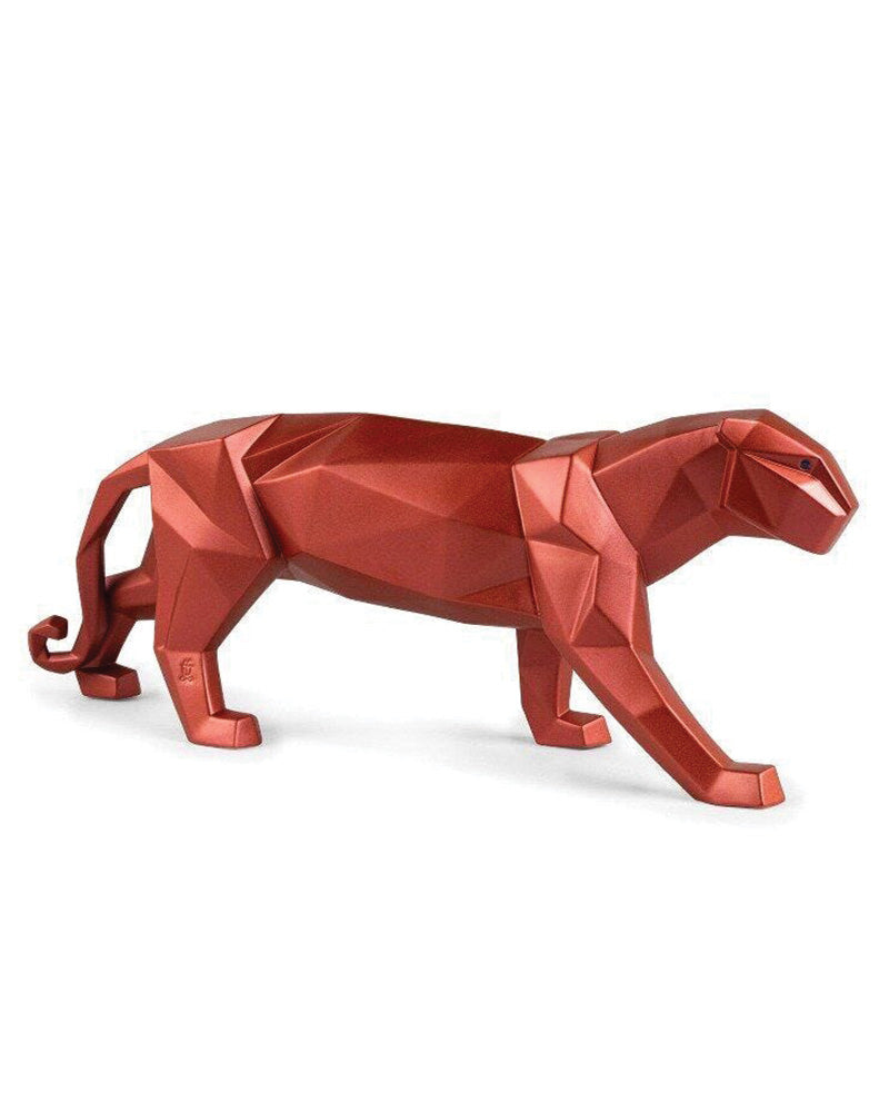 Lladró Origami Panther Figurine Metallic Red  Sculpture FormFluent