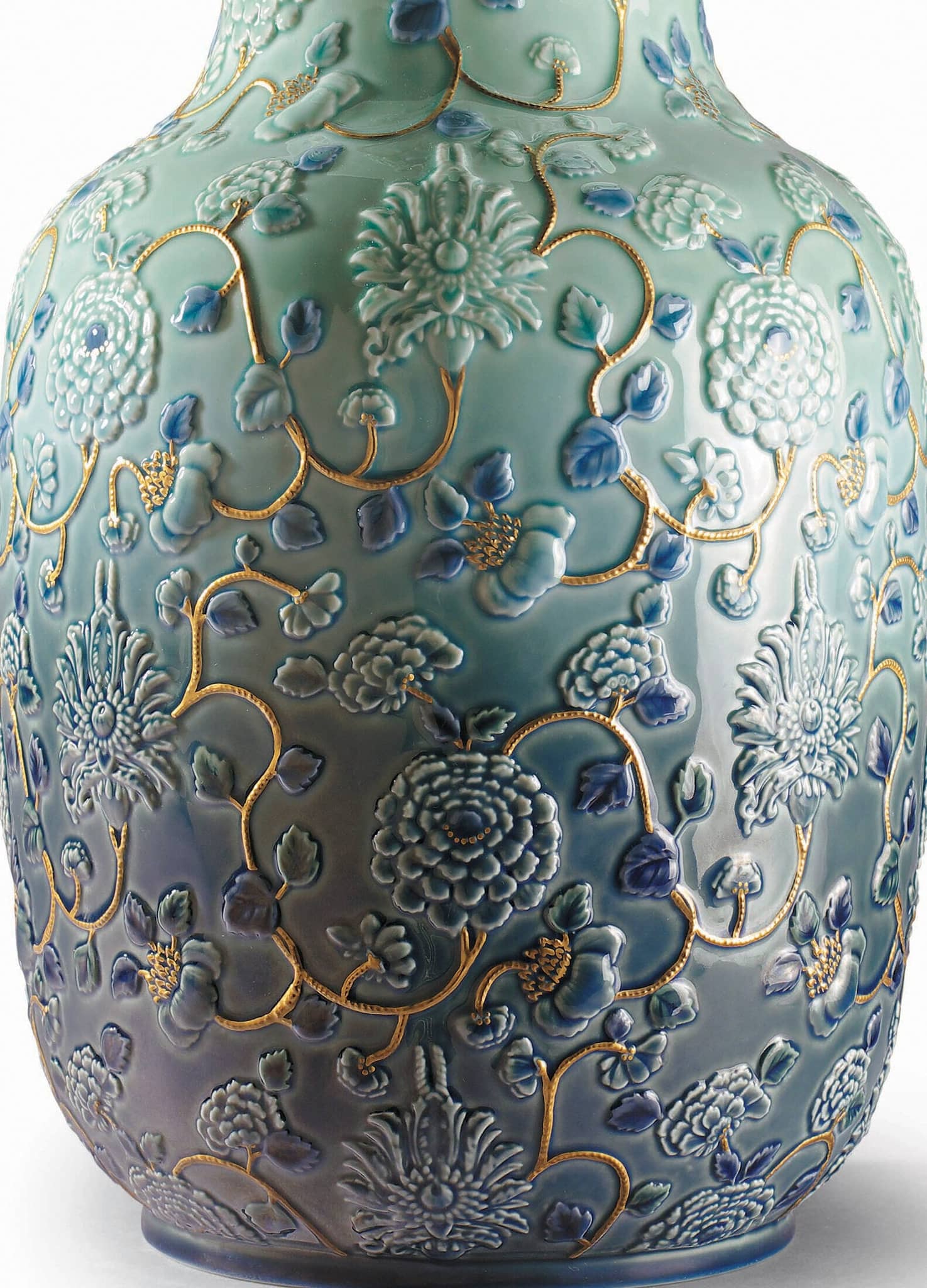 Lladró Peonies Vase Gold Lustre Vase by  Lladró at   FormFluent Sydney, Australia