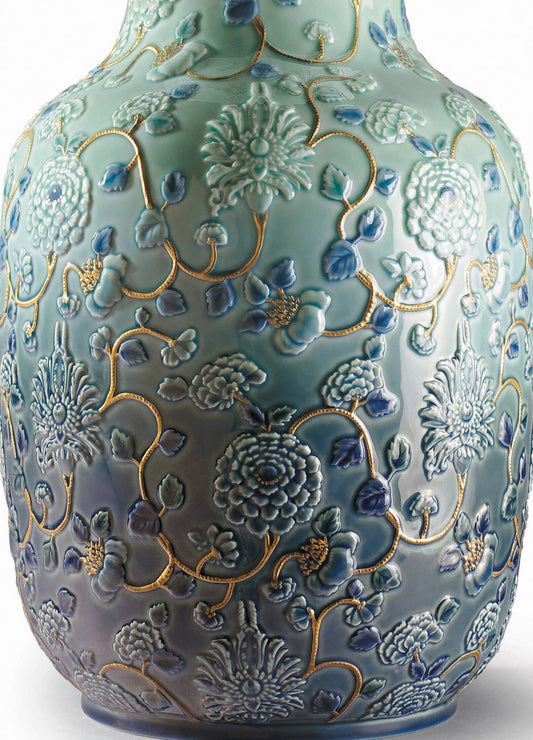 Lladró Peonies Vase Gold Lustre Vase by  Lladró at   FormFluent Sydney, Australia