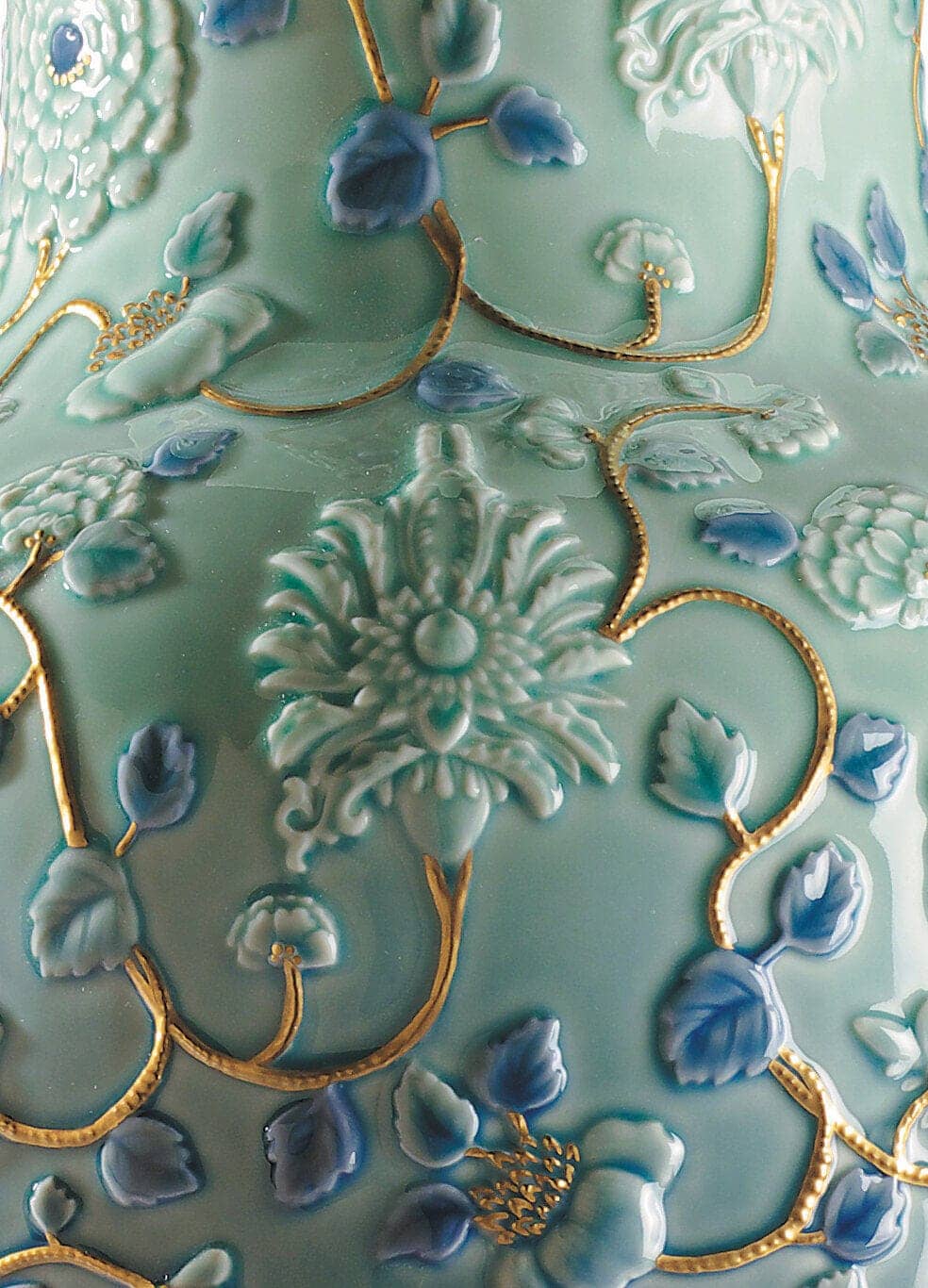 Lladró Peonies Vase Gold Lustre Vase by  Lladró at   FormFluent Sydney, Australia