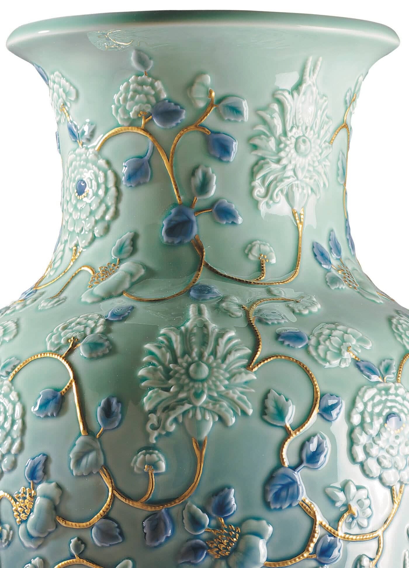 Lladró Peonies Vase Gold Lustre Vase by  Lladró at   FormFluent Sydney, Australia