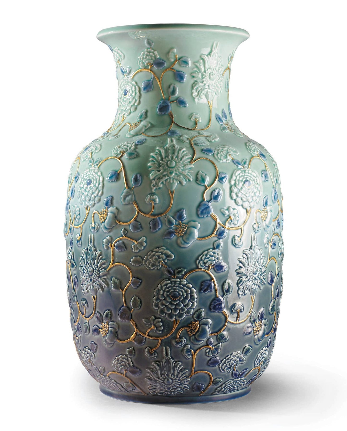 Lladró Peonies Vase Gold Lustre Vase by  Lladró at   FormFluent Sydney, Australia