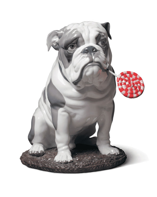 Lladró Bulldog with Lollipop Dog Sculpture  - FormFluent Sydney Australia