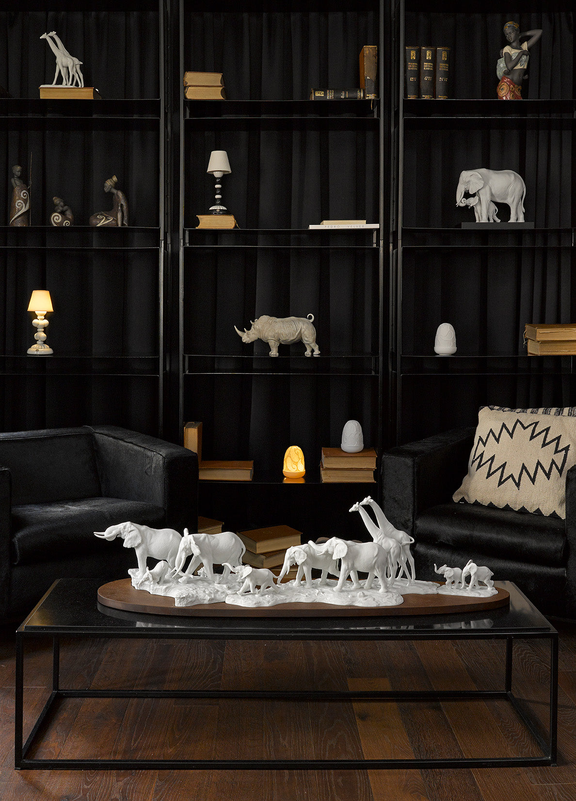 African Savannah Wild Animals Sculpture in Matt White