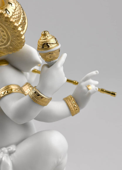 Lladró Bansuri Ganesha Figurine Gold Lustre Sculpture by  Lladró at   FormFluent Sydney, Australia