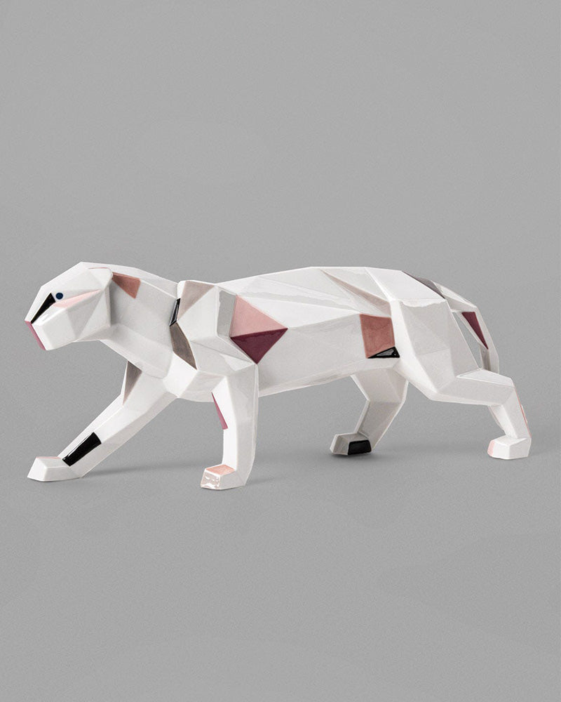 Origami Panther Figurine Glazed White