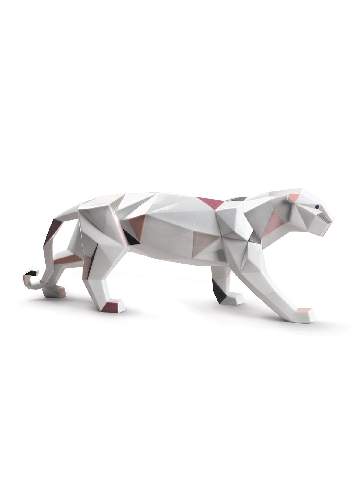 Origami Panther Figurine Glazed White