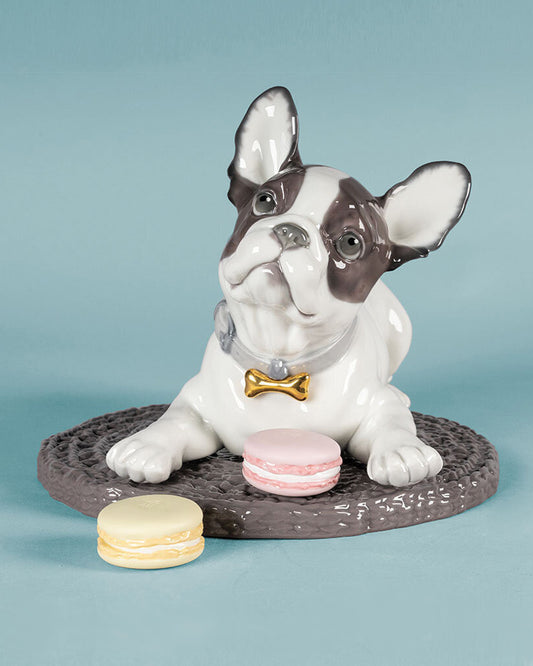 Lladró French Bulldog with Macarons Dog Figurine   FormFluent
