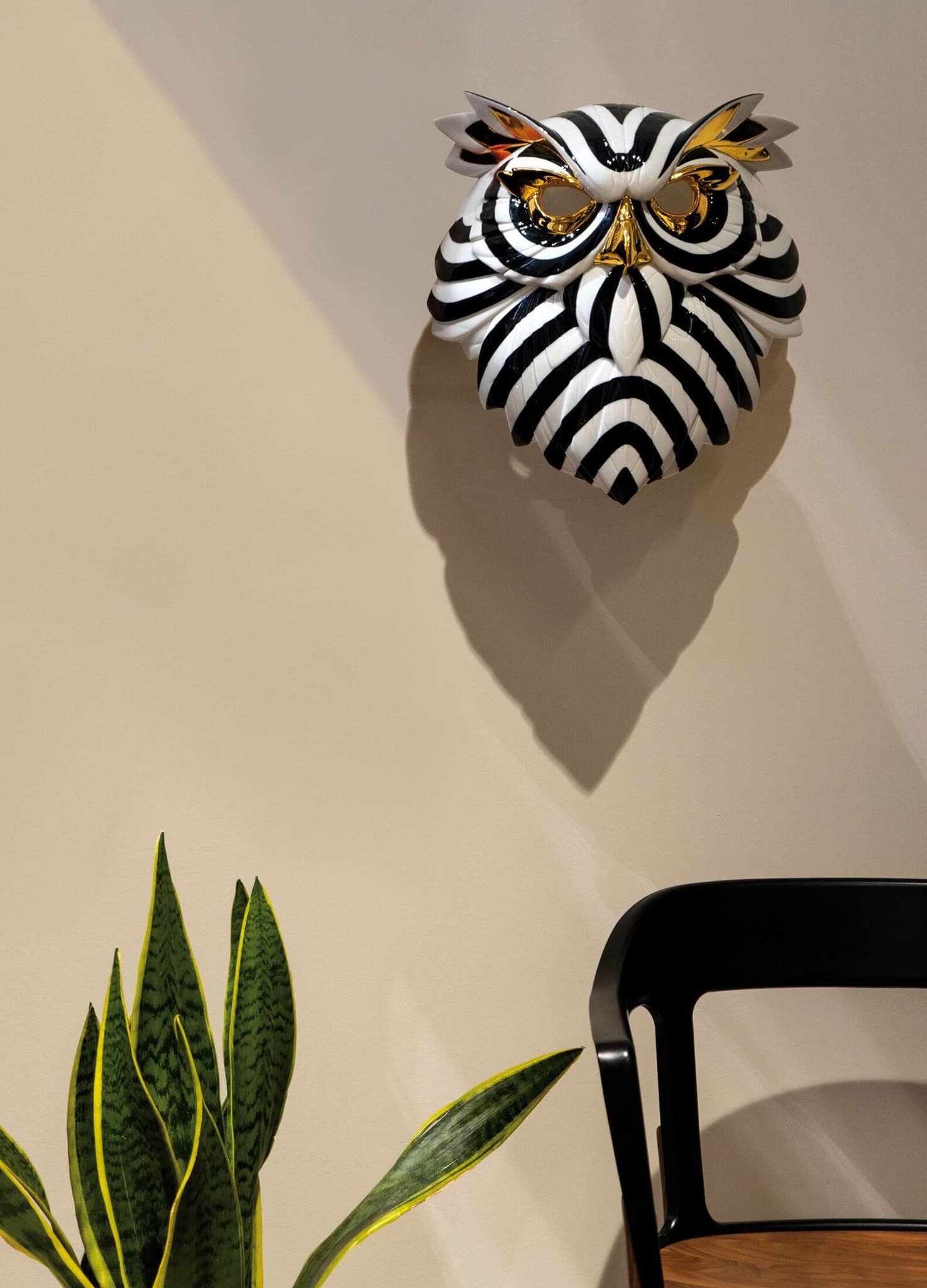 Lladró Black and Gold African Owl Mask Sculpture by  Lladró at   FormFluent Sydney, Australia