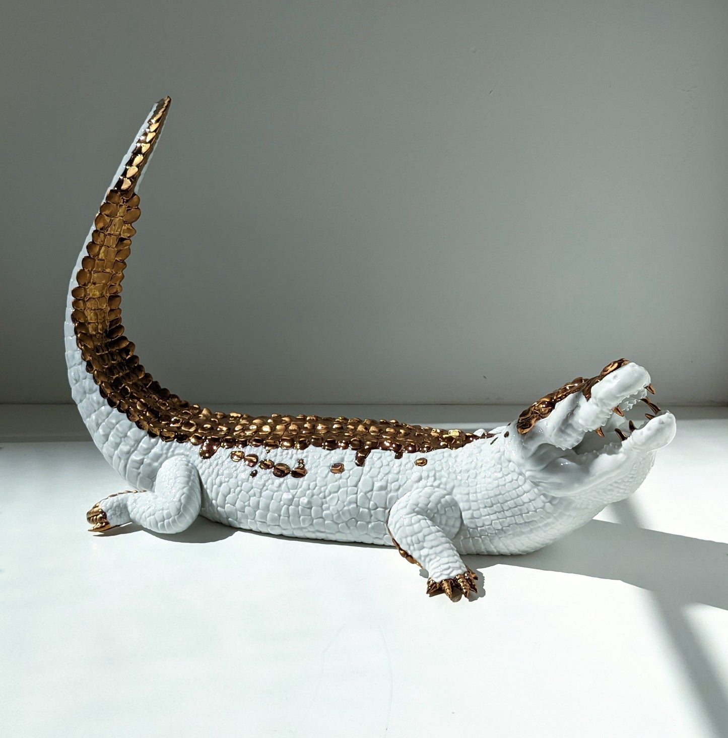 Crocodile Figurine White-Copper