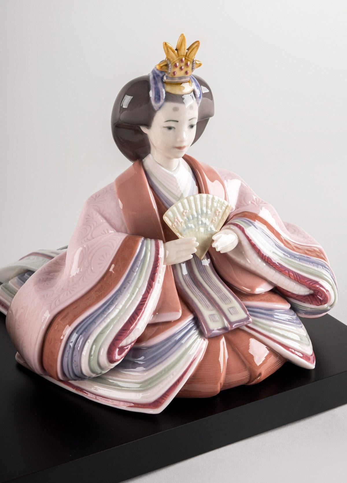 Hina Dolls figurine in beige and pink, handcrafted porcelain, showcasing Japanese cultural tradition and elegance.