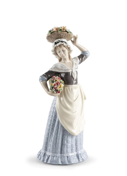 Flower Picking Woman Figurine