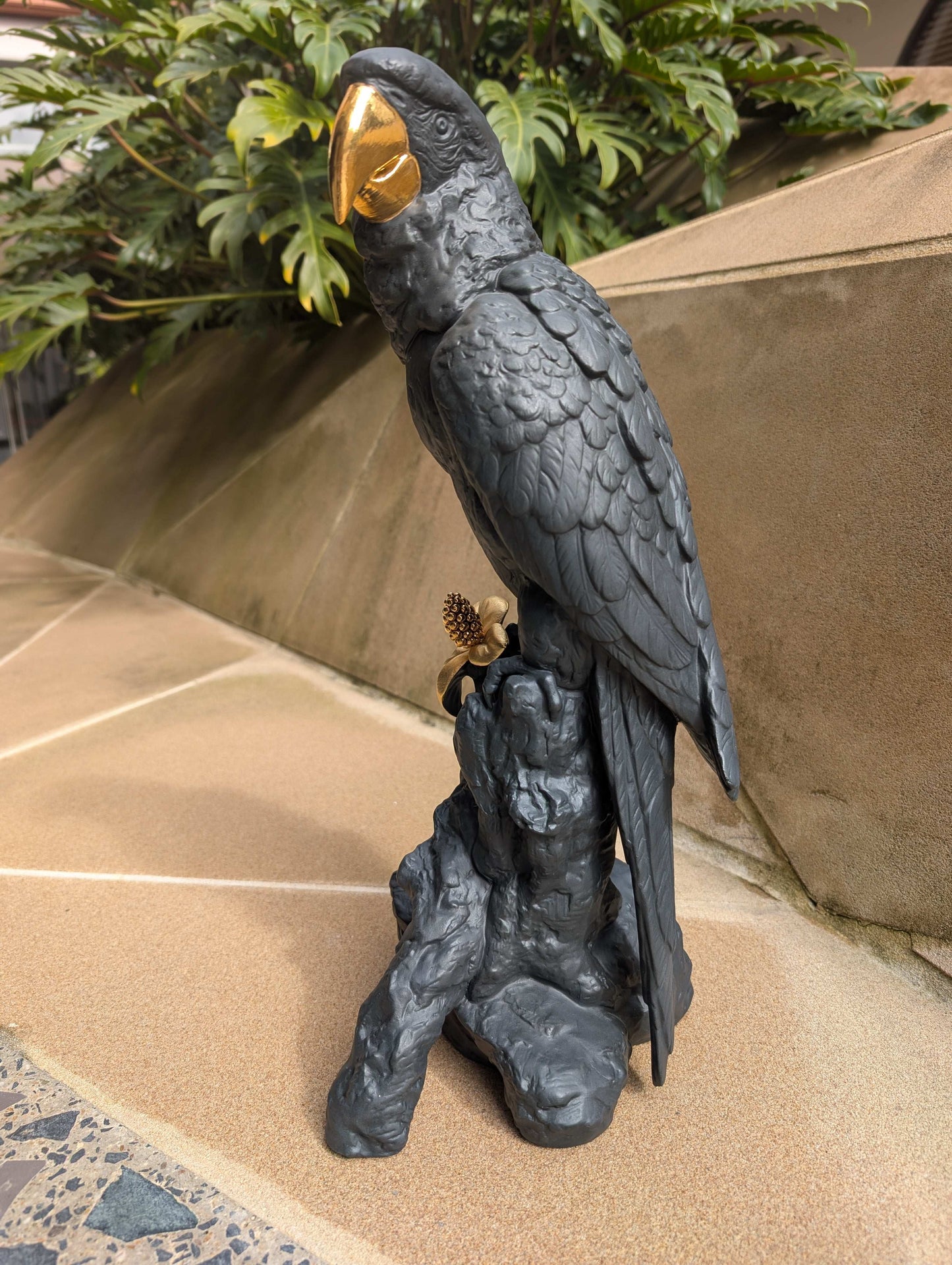 Lladró Lladró Macaw Bird Sculpture. Black-Gold. Limited Edition Sculpture - FormFluent Sydney Australia