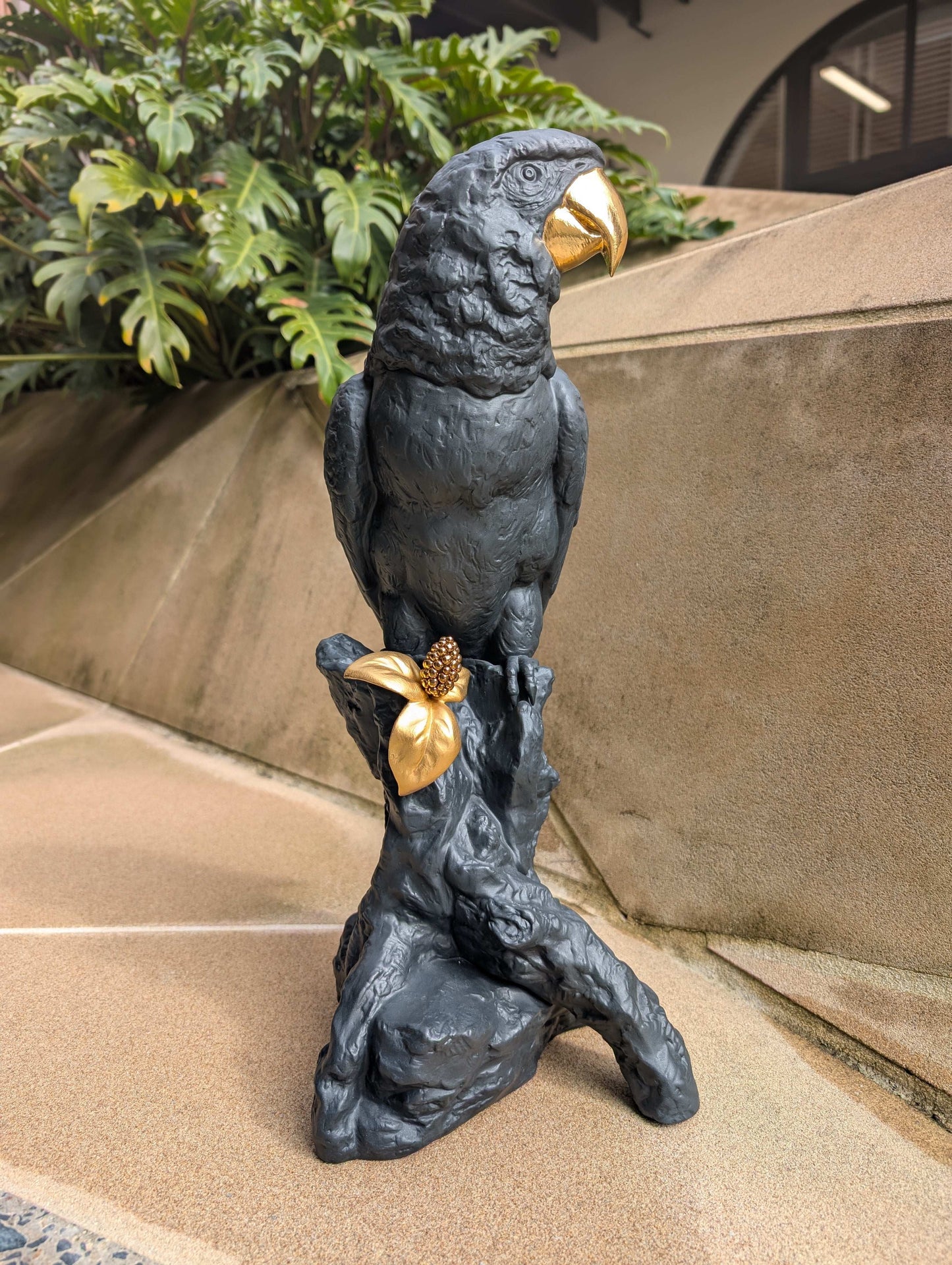 Lladró Lladró Macaw Bird Sculpture. Black-Gold. Limited Edition Sculpture - FormFluent Sydney Australia