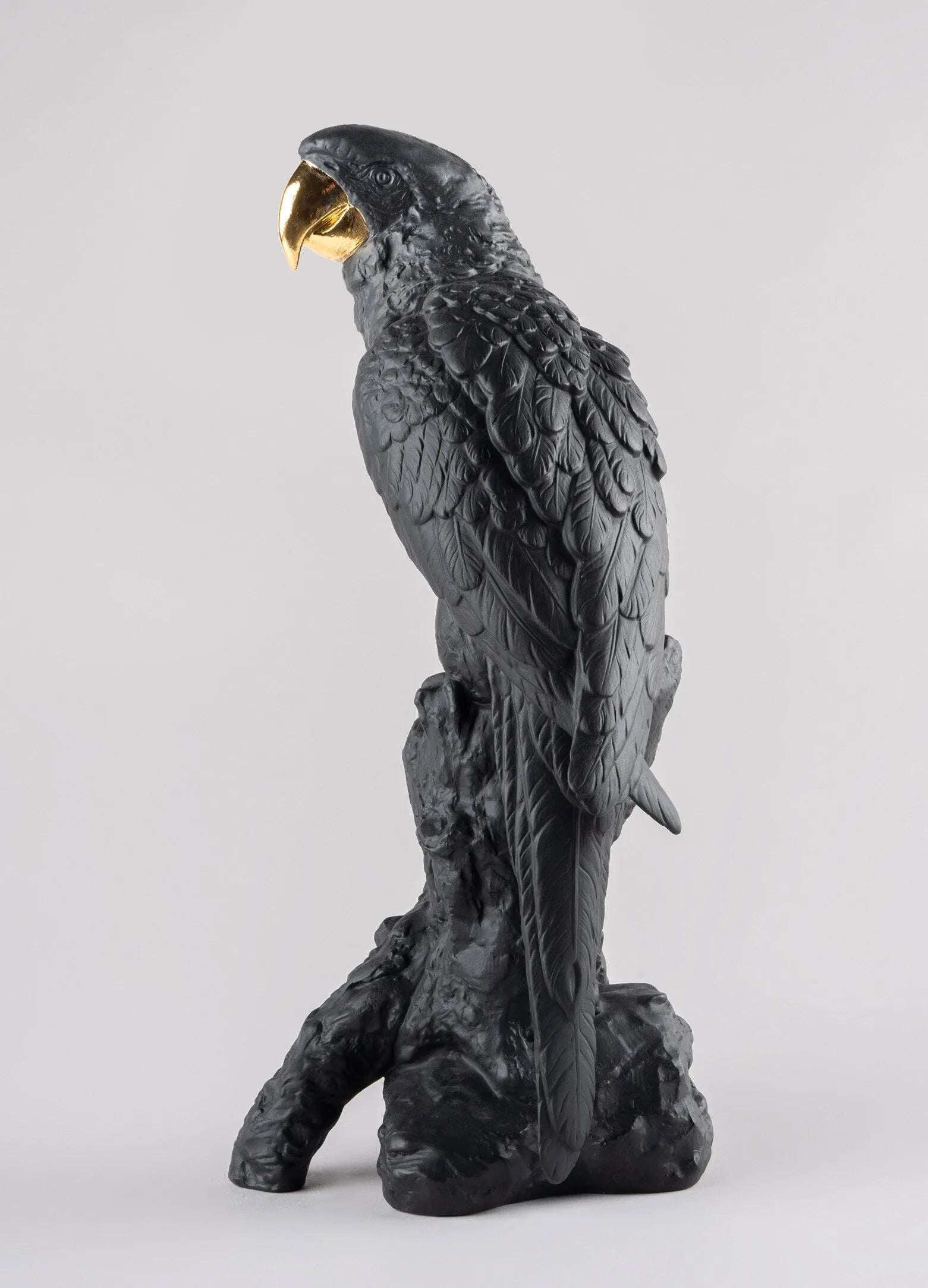 Lladró Lladró Macaw Bird Sculpture. Black-Gold. Limited Edition Sculpture - FormFluent Sydney Australia