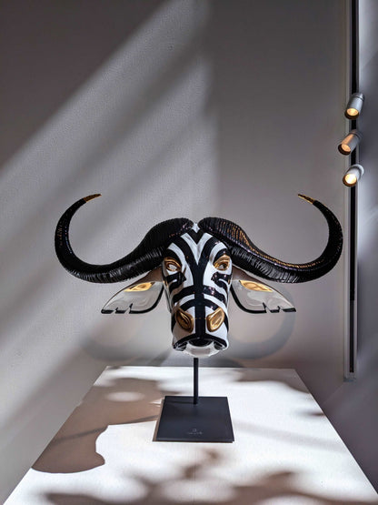 Lladró Black and Gold African Buffalo Mask Sculpture by  Lladró at   FormFluent Sydney, Australia
