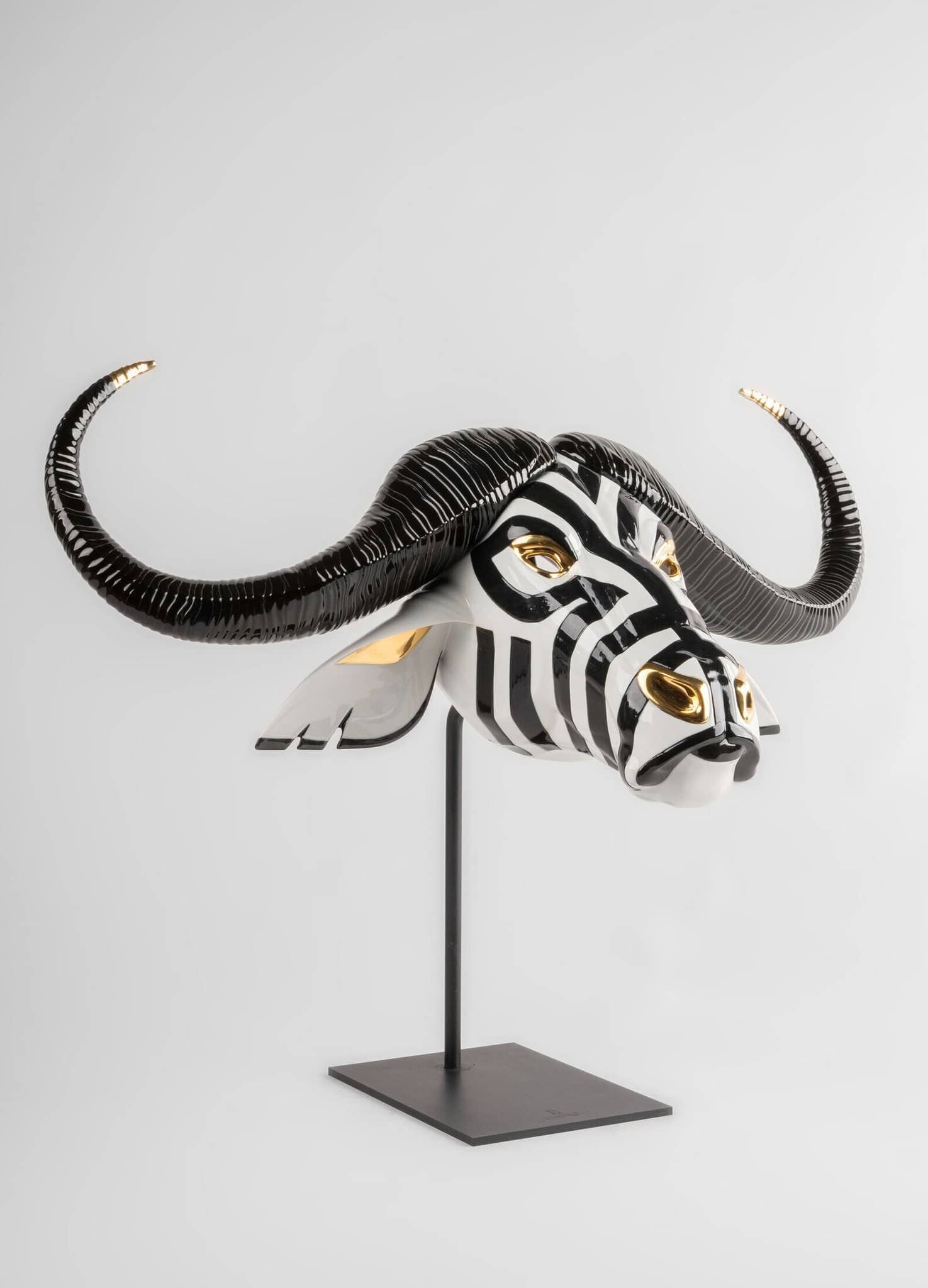 Lladró Black and Gold African Buffalo Mask Sculpture by  Lladró at   FormFluent Sydney, Australia