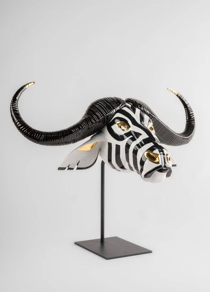 Lladró Black and Gold African Buffalo Mask Sculpture by  Lladró at   FormFluent Sydney, Australia